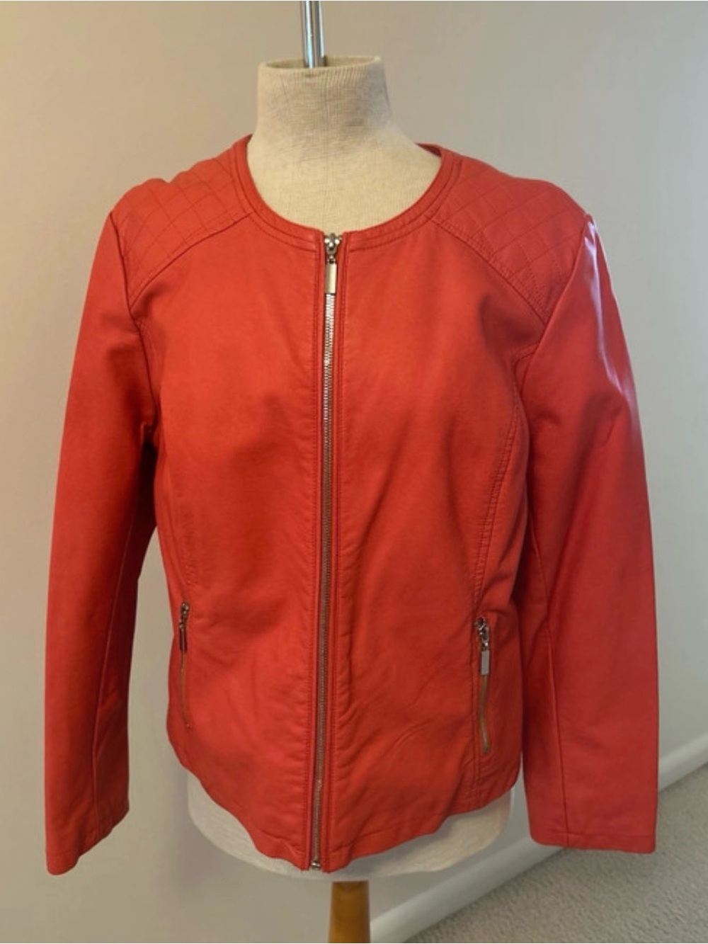 Alfani Red Zip-Front Faux Leather Jacket
